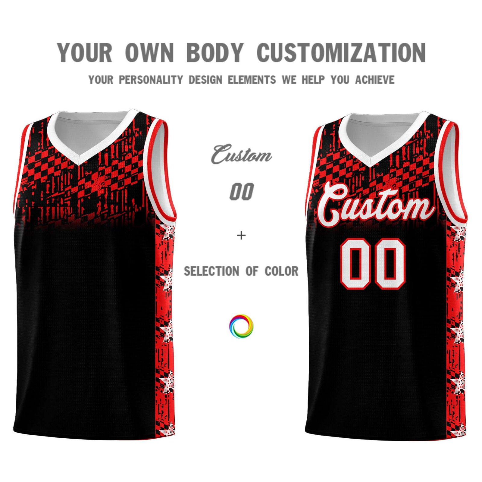 Custom Black Mosaic Stars Pattern Sports Uniform Basketball Jersey