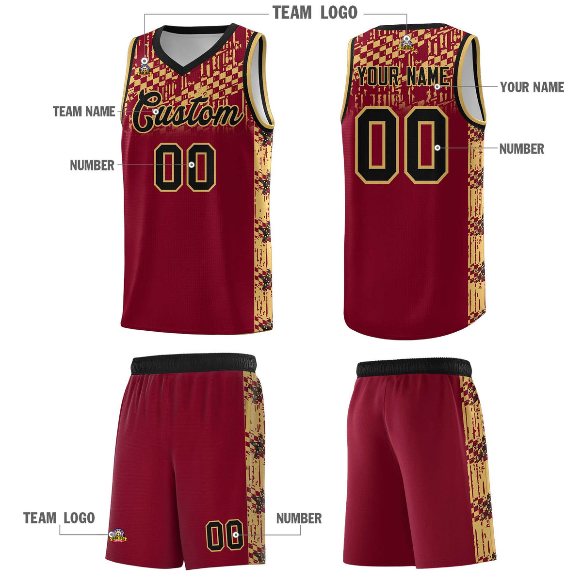 Custom Crimson Mosaic Stars Pattern Sports Uniform Basketball Jersey