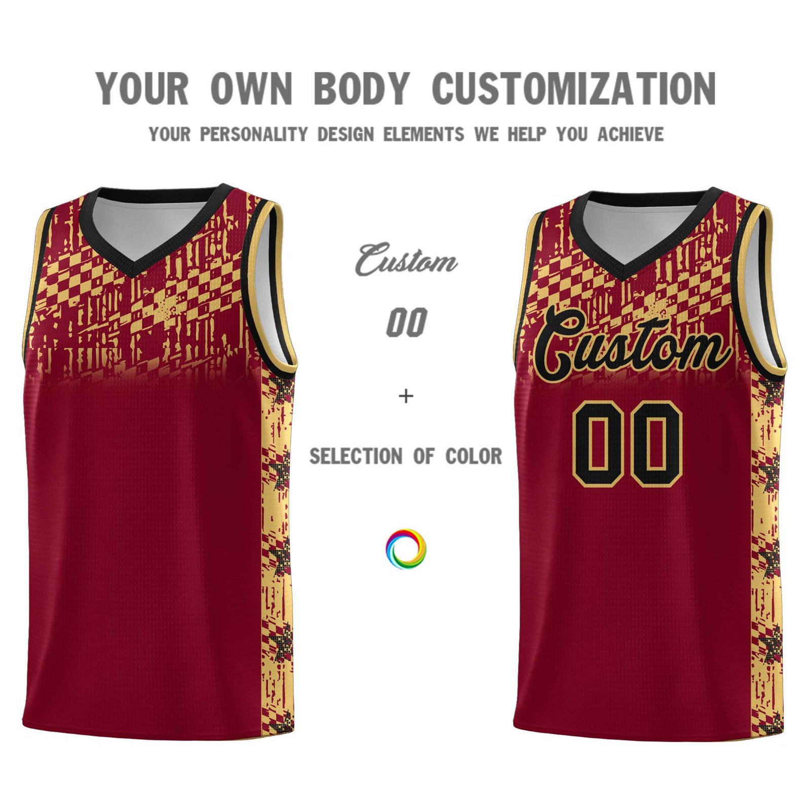 Custom Crimson Mosaic Stars Pattern Sports Uniform Basketball Jersey