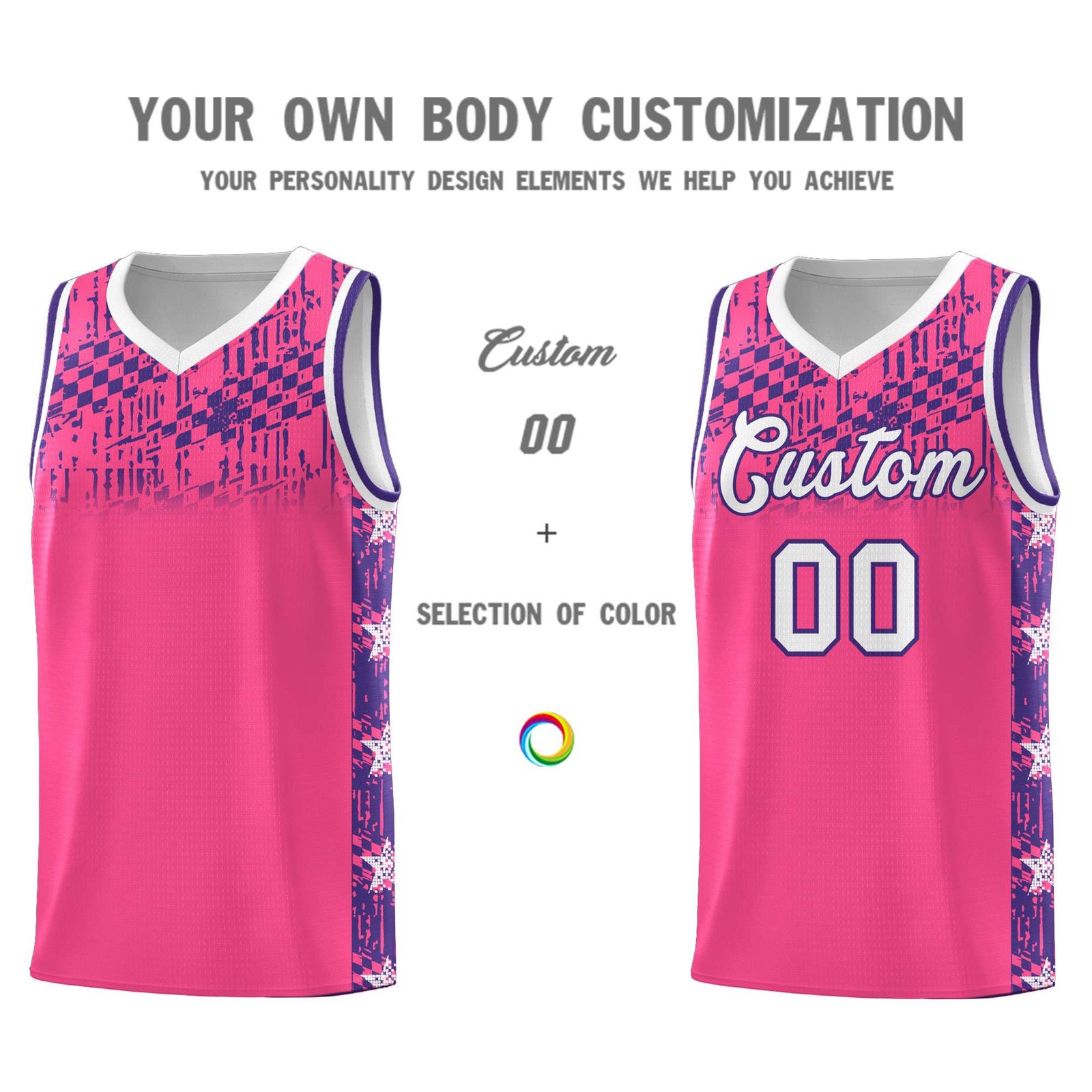Custom Pink Mosaic Stars Pattern Sports Uniform Basketball Jersey