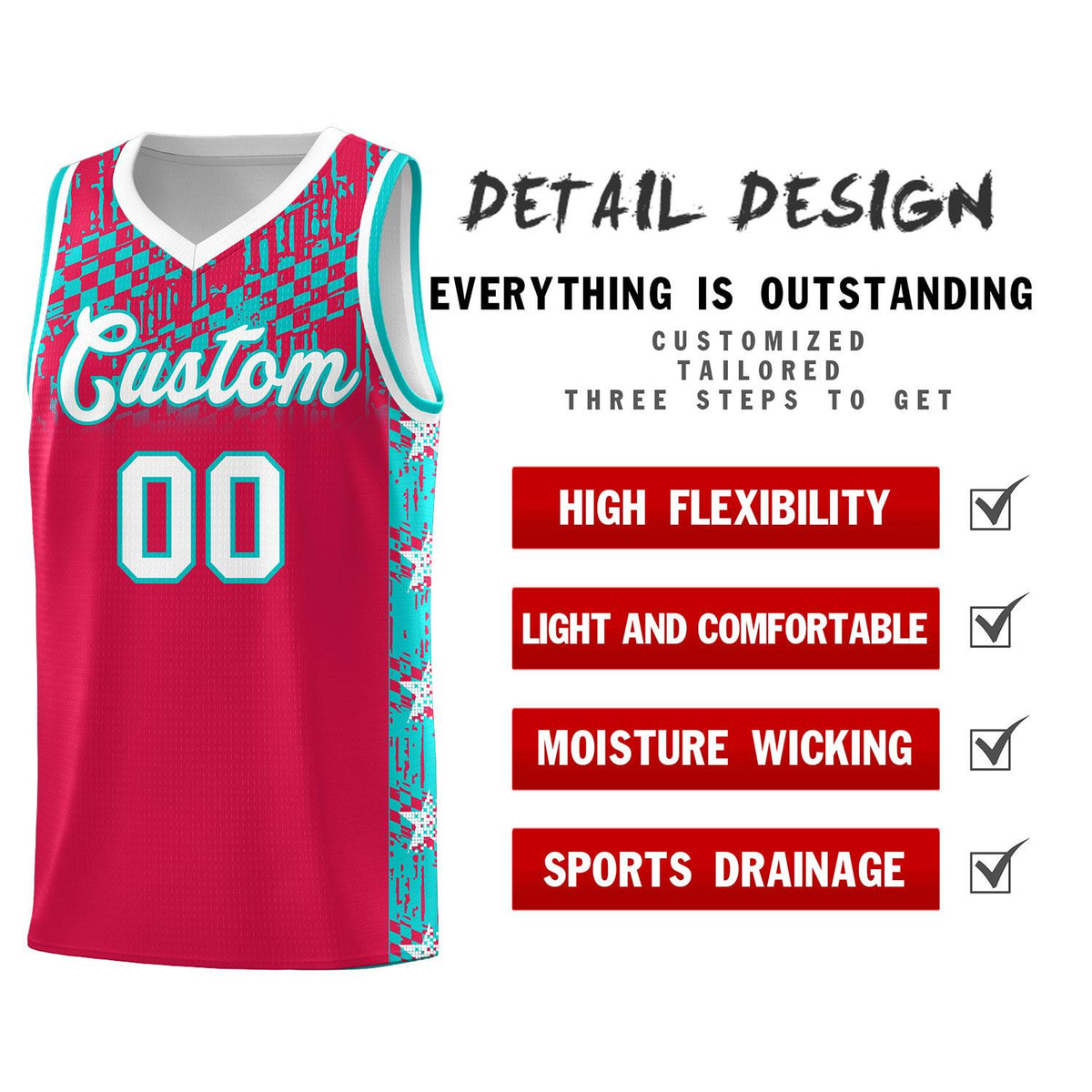 Custom Red Mosaic Stars Pattern Sports Uniform Basketball Jersey