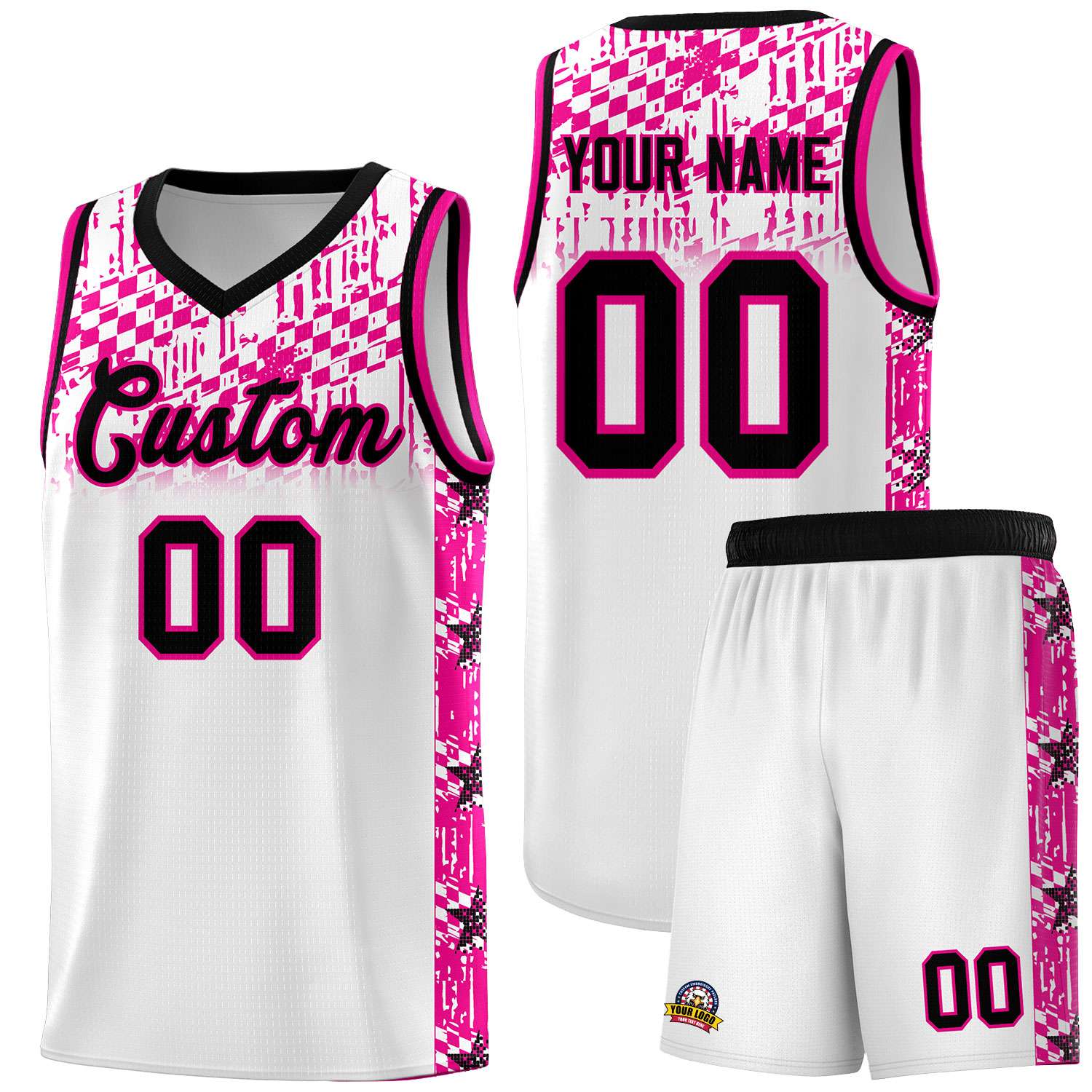 Custom White Mosaic Stars Pattern Sports Uniform Basketball Jersey