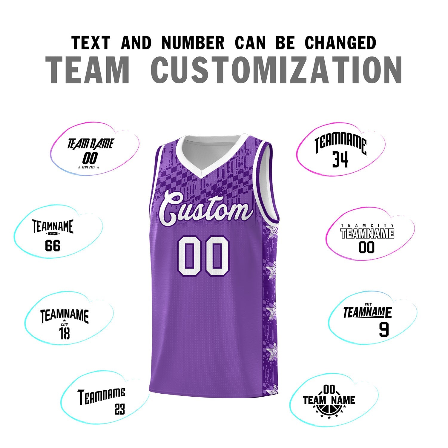 Custom Light Purple Mosaic Stars Pattern Sports Uniform Basketball Jersey