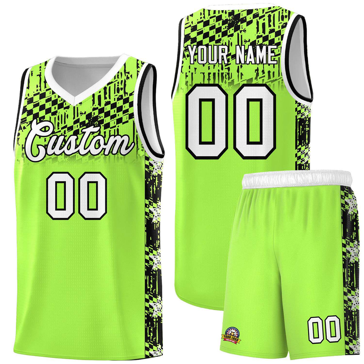 Custom Fluorescent Green Mosaic Stars Pattern Sports Uniform Basketball Jersey