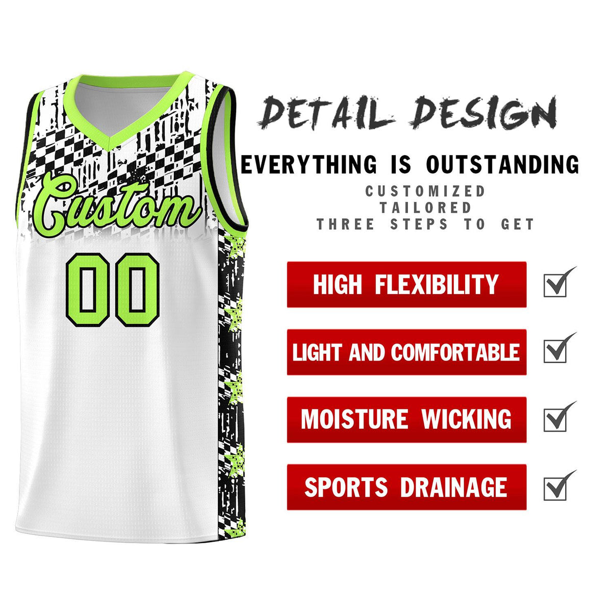 Custom White Mosaic Stars Pattern Sports Uniform Basketball Jersey