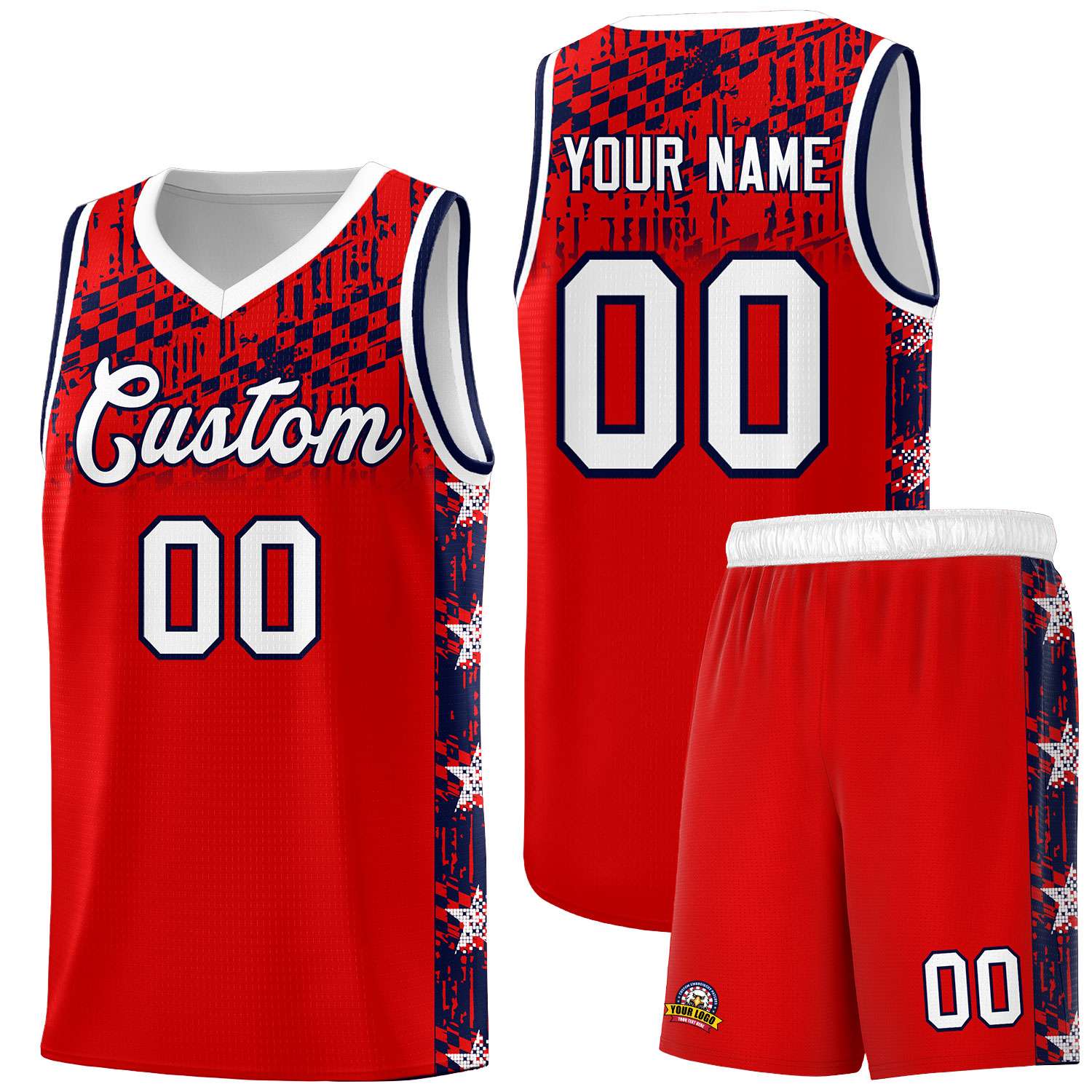 Custom Red Mosaic Stars Pattern Sports Uniform Basketball Jersey
