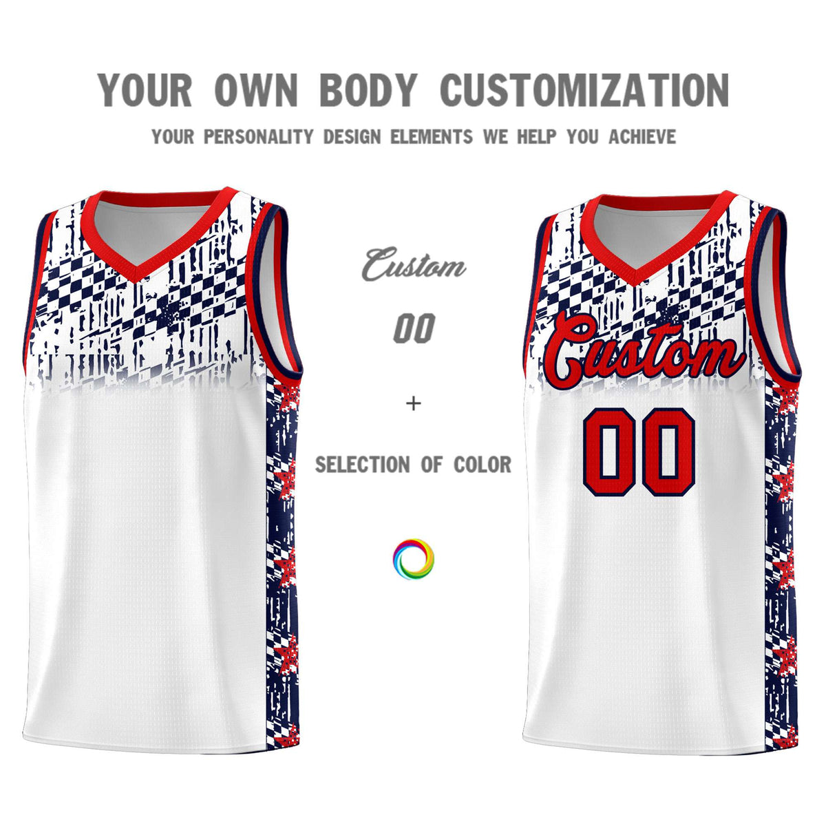 Custom White Mosaic Stars Pattern Sports Uniform Basketball Jersey
