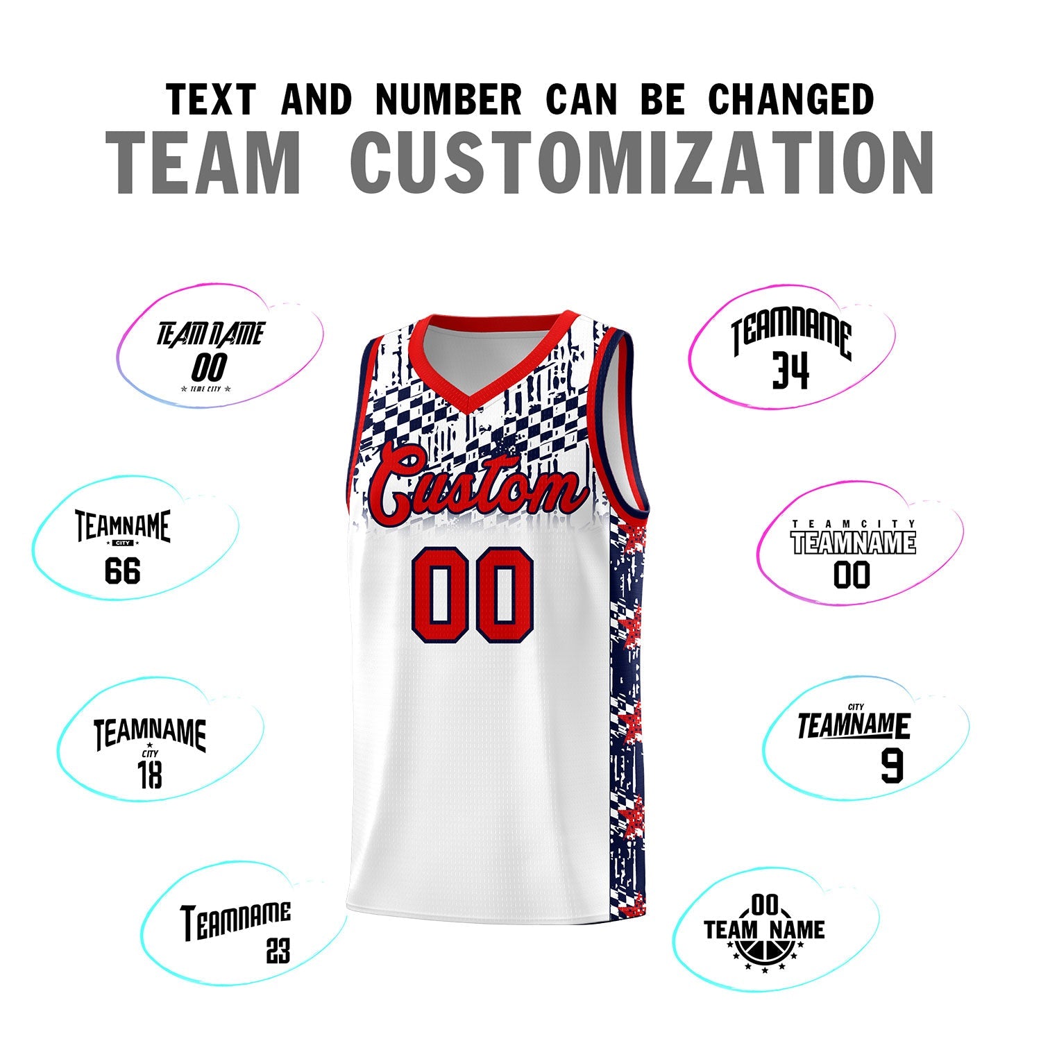 Custom White Mosaic Stars Pattern Sports Uniform Basketball Jersey