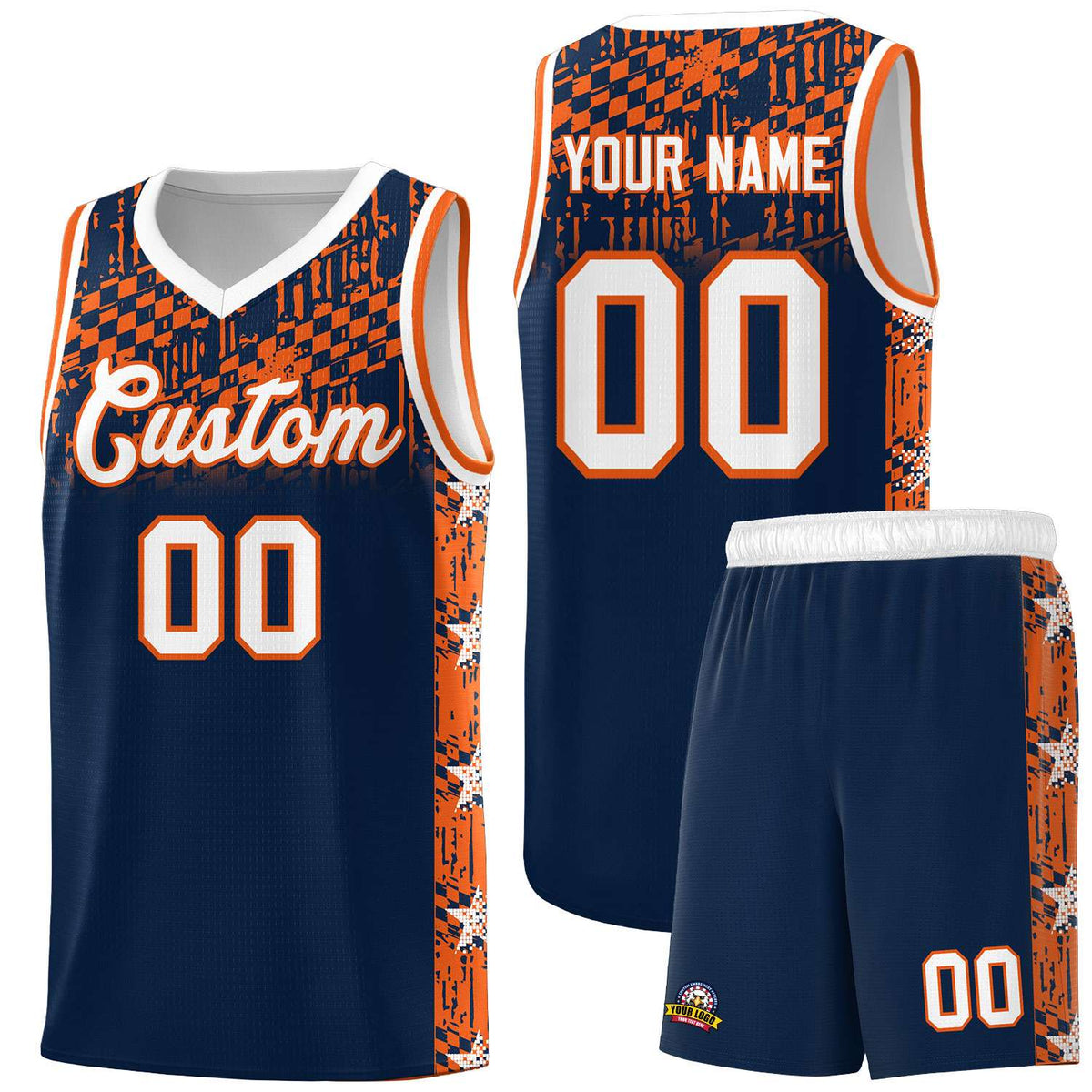 Custom Navy Mosaic Stars Pattern Sports Uniform Basketball Jersey