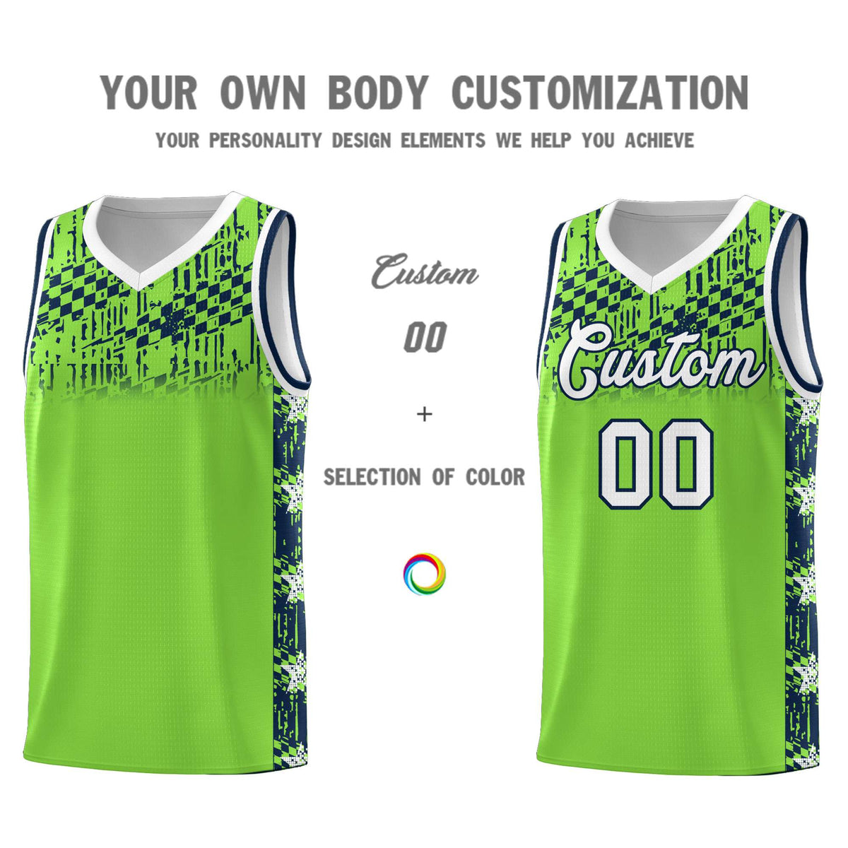 Custom Neon Green Mosaic Stars Pattern Sports Uniform Basketball Jersey