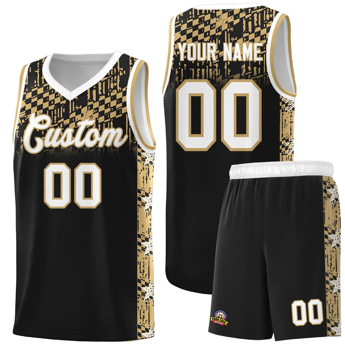 Custom Black Mosaic Stars Pattern Sports Uniform Basketball Jersey