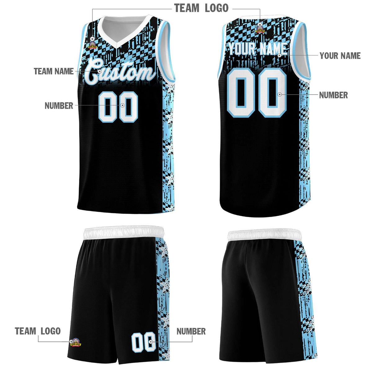 Custom Black Mosaic Stars Pattern Sports Uniform Basketball Jersey