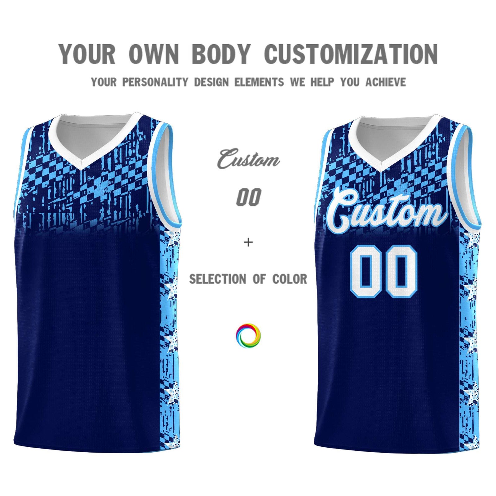 Custom Navy Mosaic Stars Pattern Sports Uniform Basketball Jersey