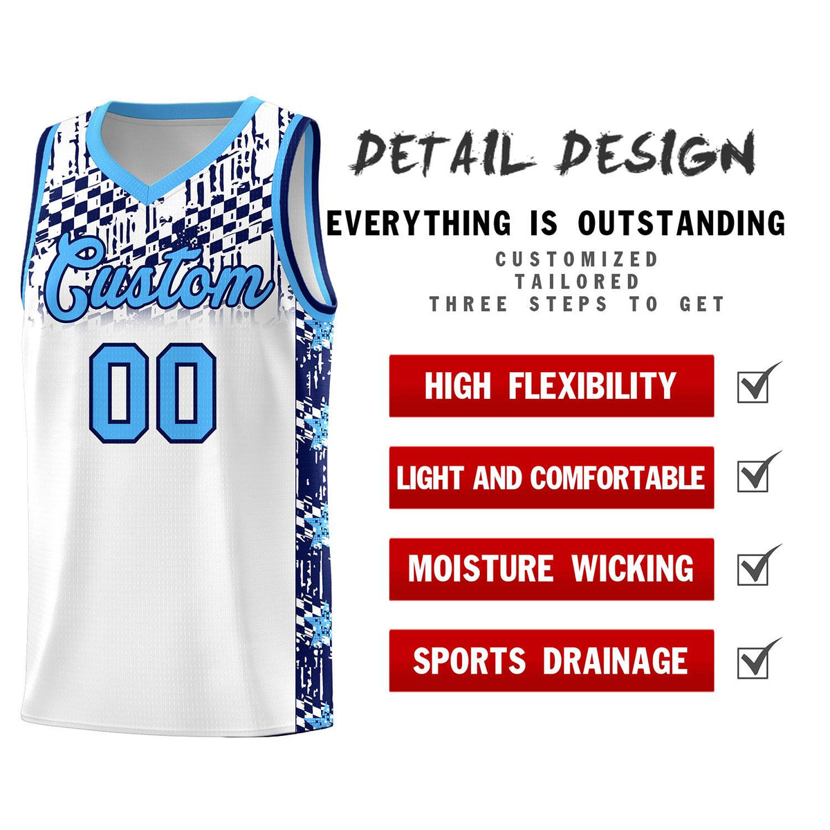Custom White Mosaic Stars Pattern Sports Uniform Basketball Jersey