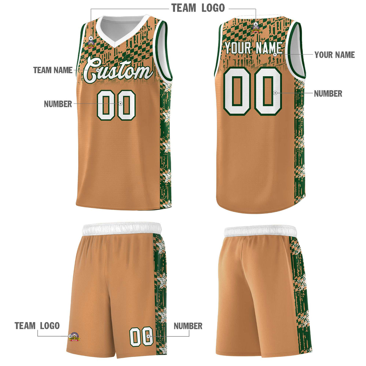 Custom Buckskin Brown Mosaic Stars Pattern Sports Uniform Basketball Jersey