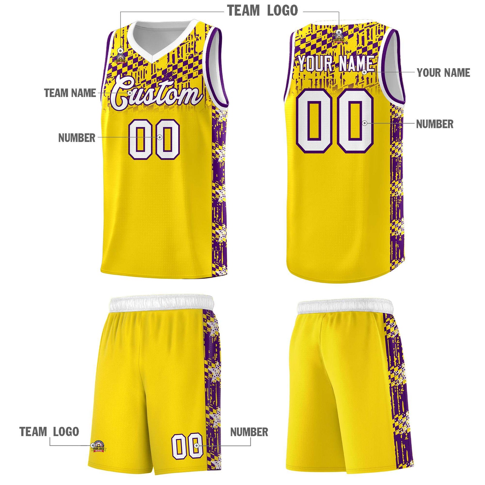 Custom Gold Mosaic Stars Pattern Sports Uniform Basketball Jersey