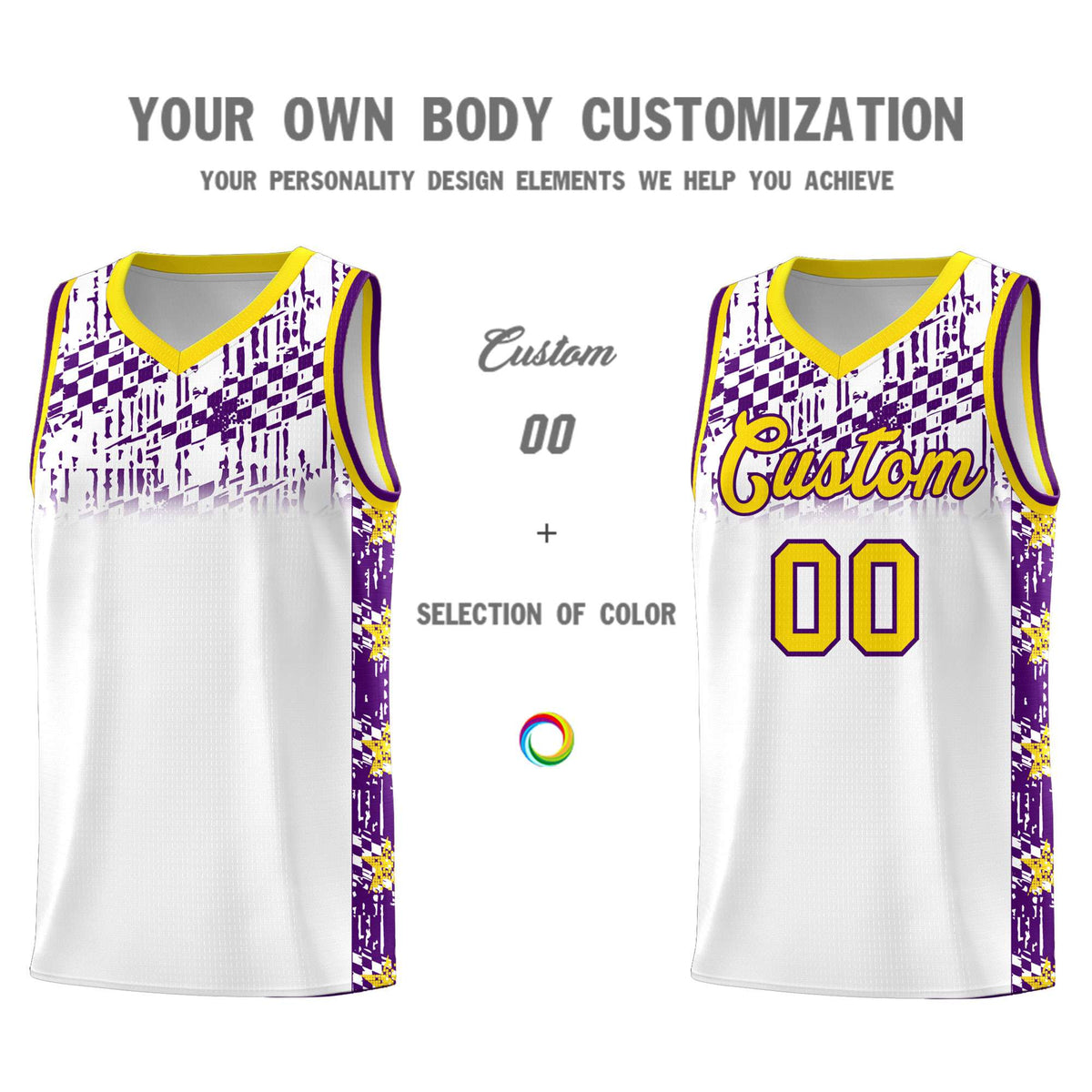 Custom White Mosaic Stars Pattern Sports Uniform Basketball Jersey