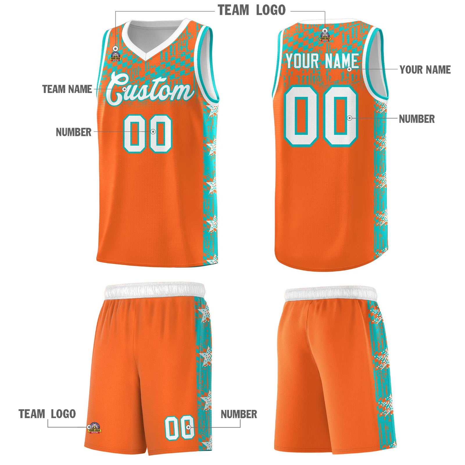 Custom Orange Mosaic Stars Pattern Sports Uniform Basketball Jersey