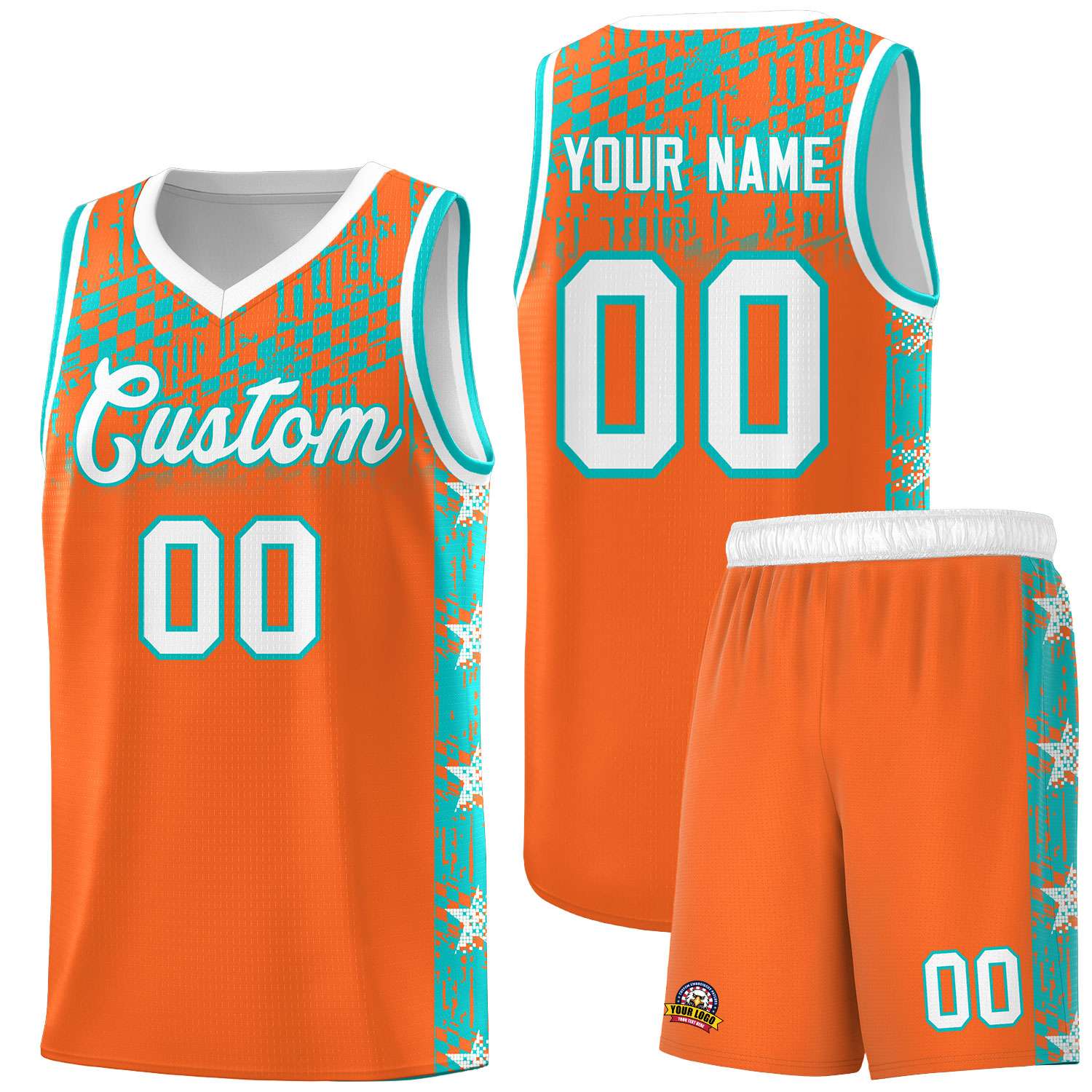Custom Orange Mosaic Stars Pattern Sports Uniform Basketball Jersey