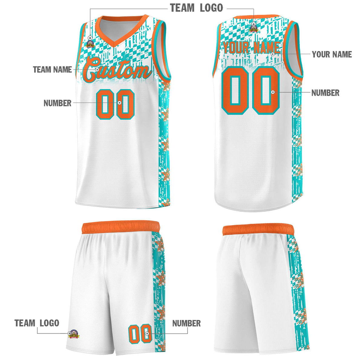 Custom White Mosaic Stars Pattern Sports Uniform Basketball Jersey