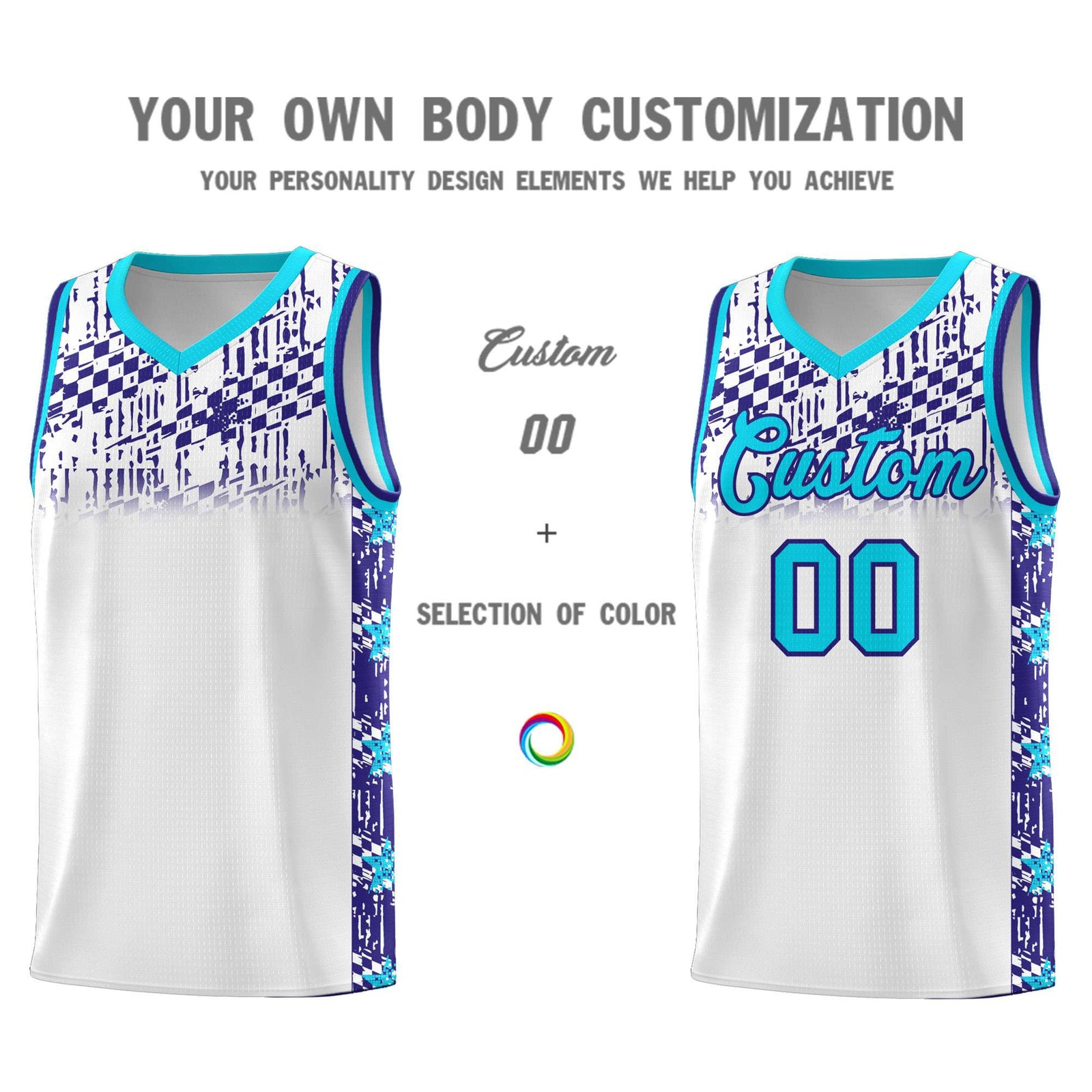 Custom White Mosaic Stars Pattern Sports Uniform Basketball Jersey