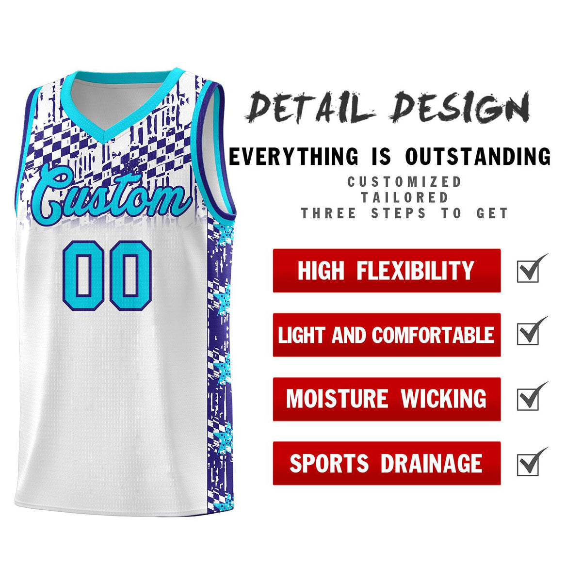 Custom White Mosaic Stars Pattern Sports Uniform Basketball Jersey