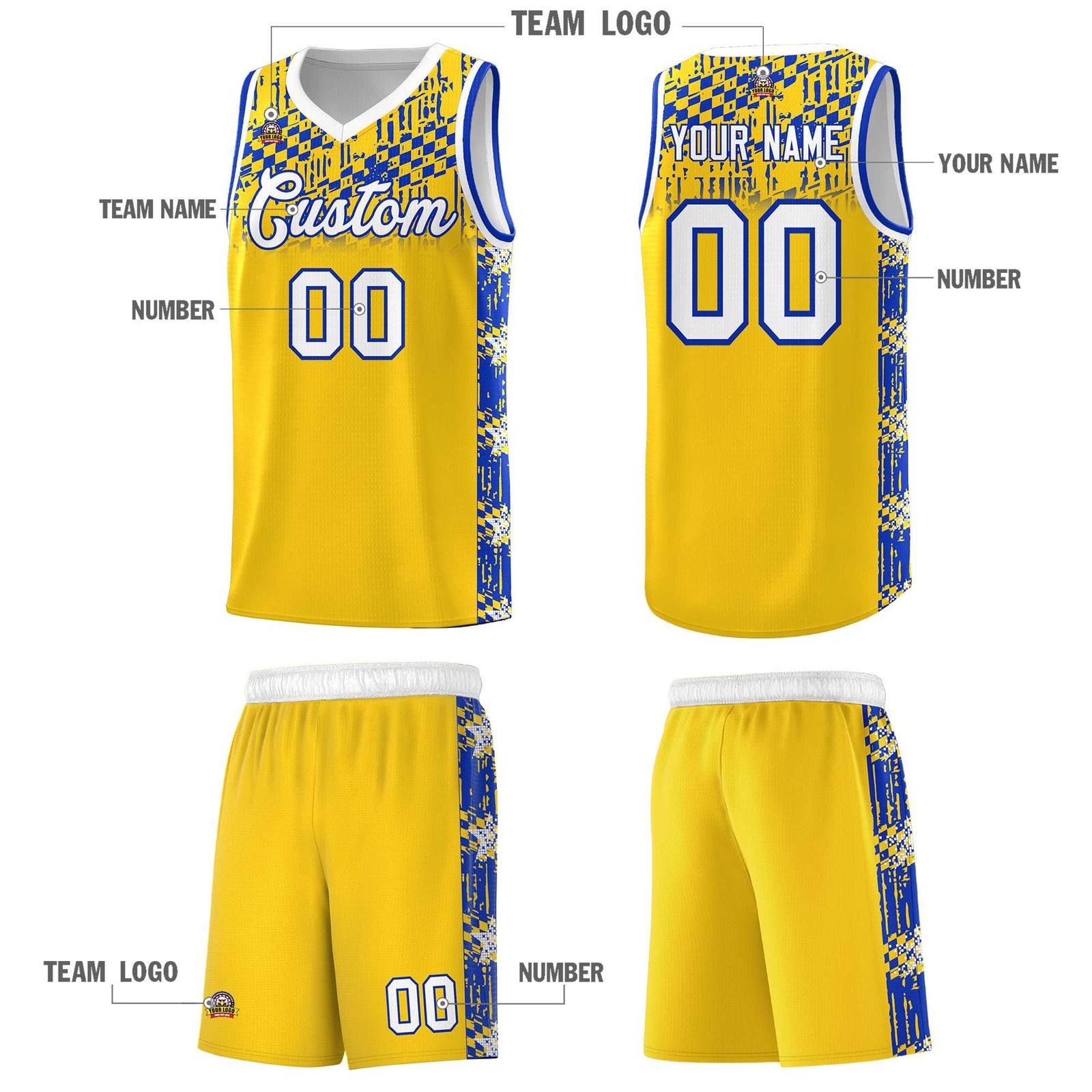 Custom Gold Mosaic Stars Pattern Sports Uniform Basketball Jersey