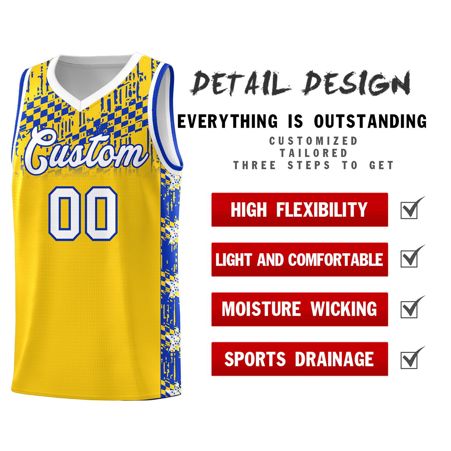 Custom Gold Mosaic Stars Pattern Sports Uniform Basketball Jersey