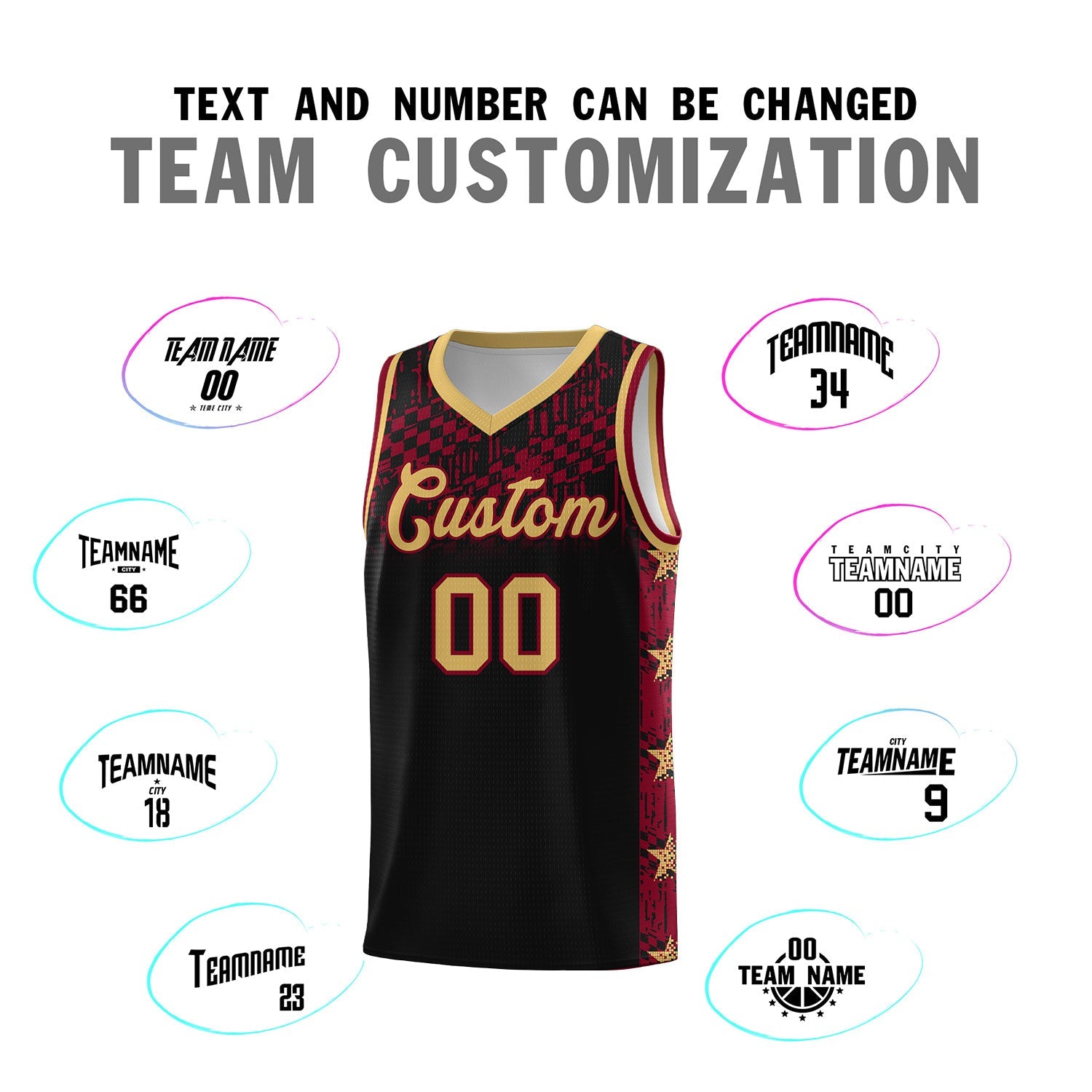 Custom Black Mosaic Stars Pattern Sports Uniform Basketball Jersey