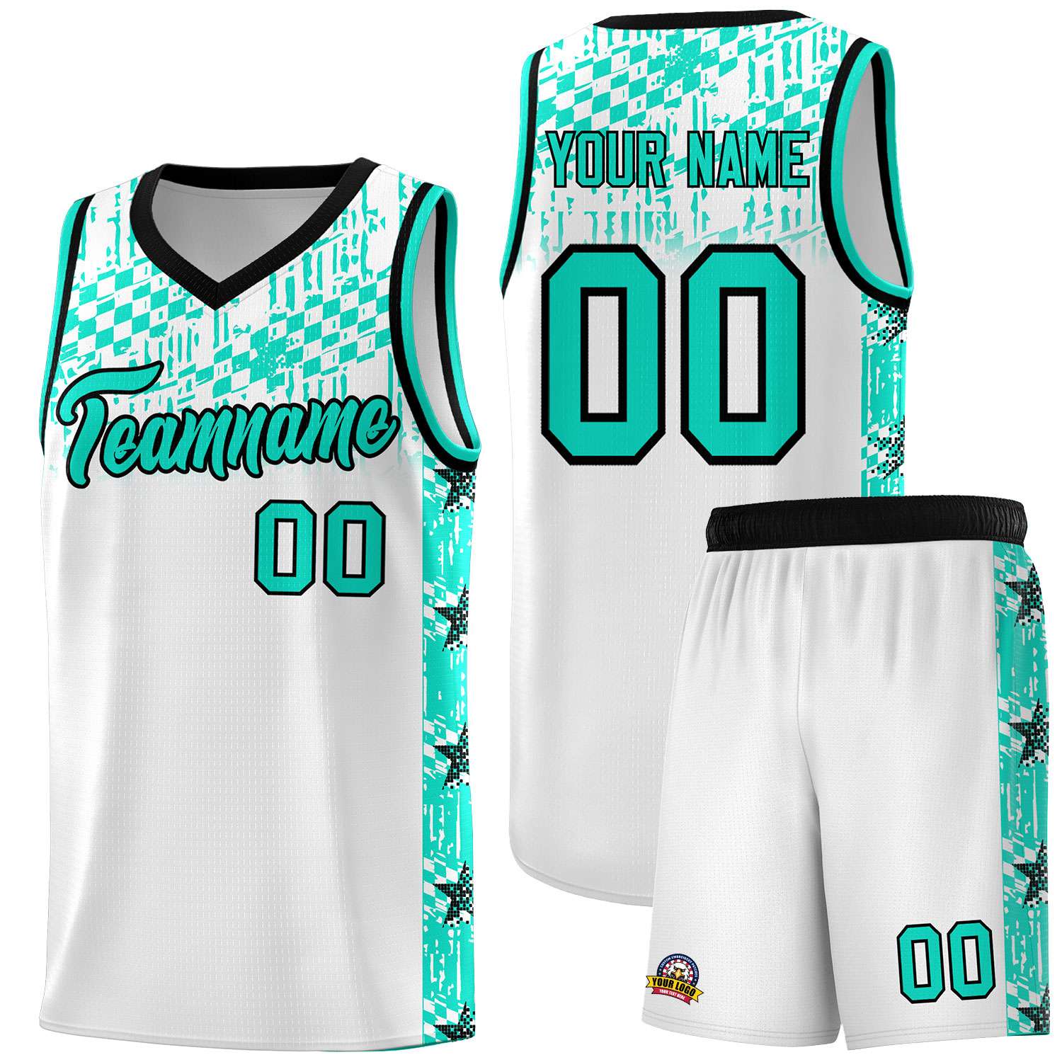 Custom White Mosaic Stars Pattern Sports Uniform Basketball Jersey
