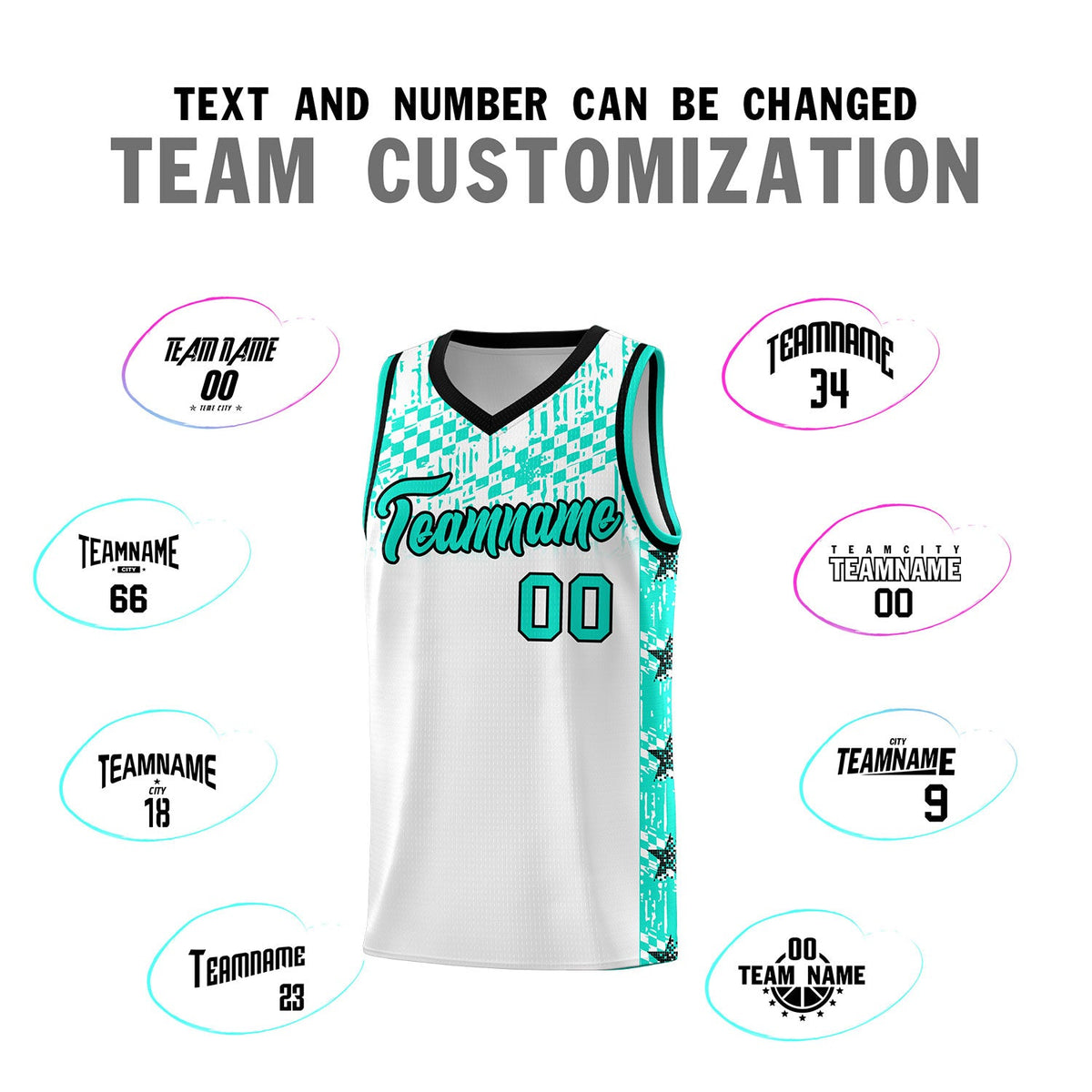Custom White Mosaic Stars Pattern Sports Uniform Basketball Jersey