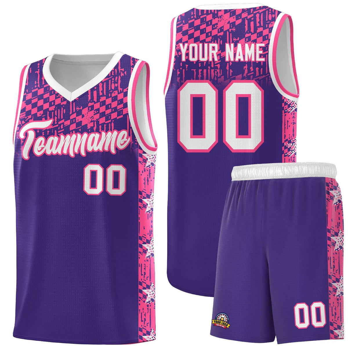 Custom Purple Mosaic Stars Pattern Sports Uniform Basketball Jersey