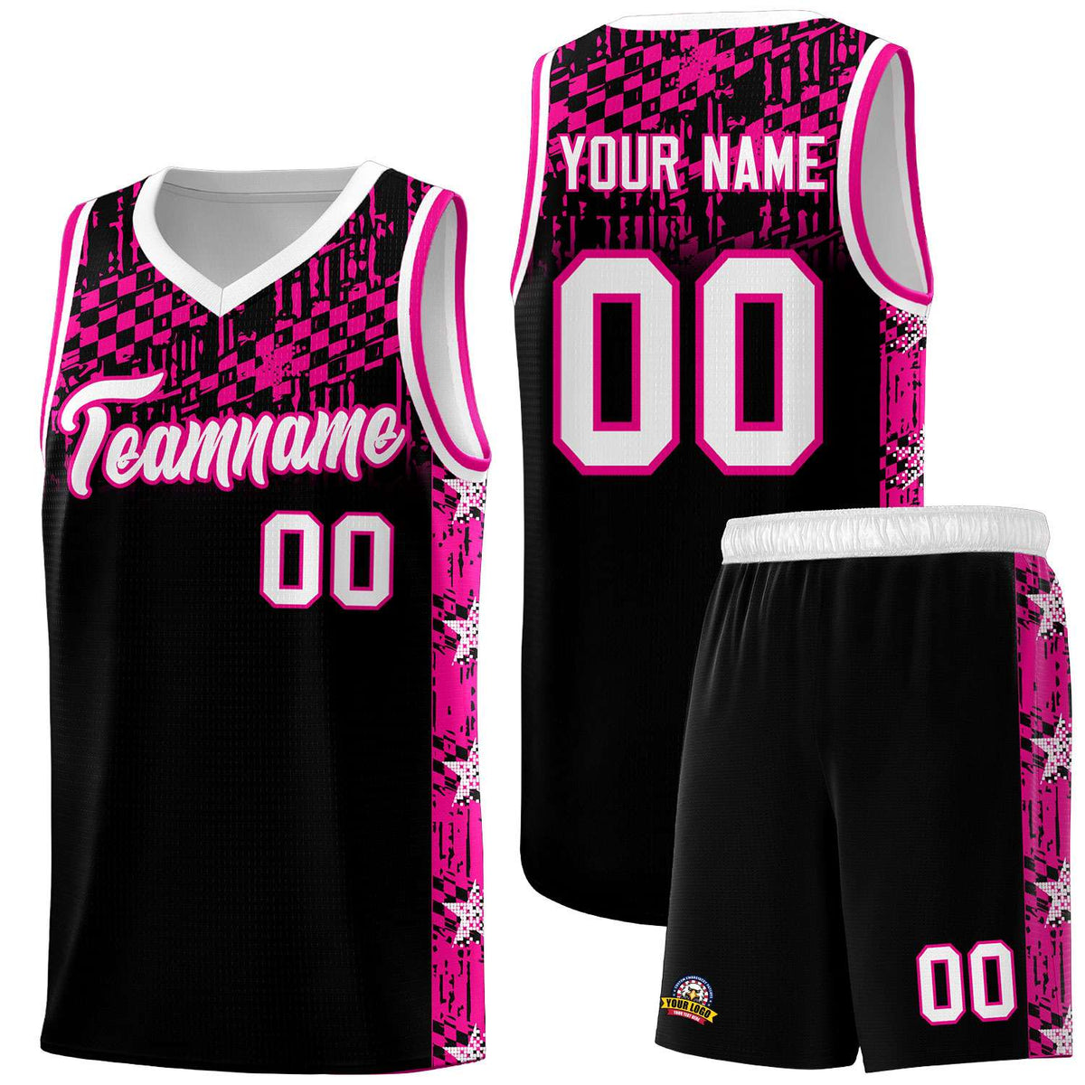Custom Black Mosaic Stars Pattern Sports Uniform Basketball Jersey