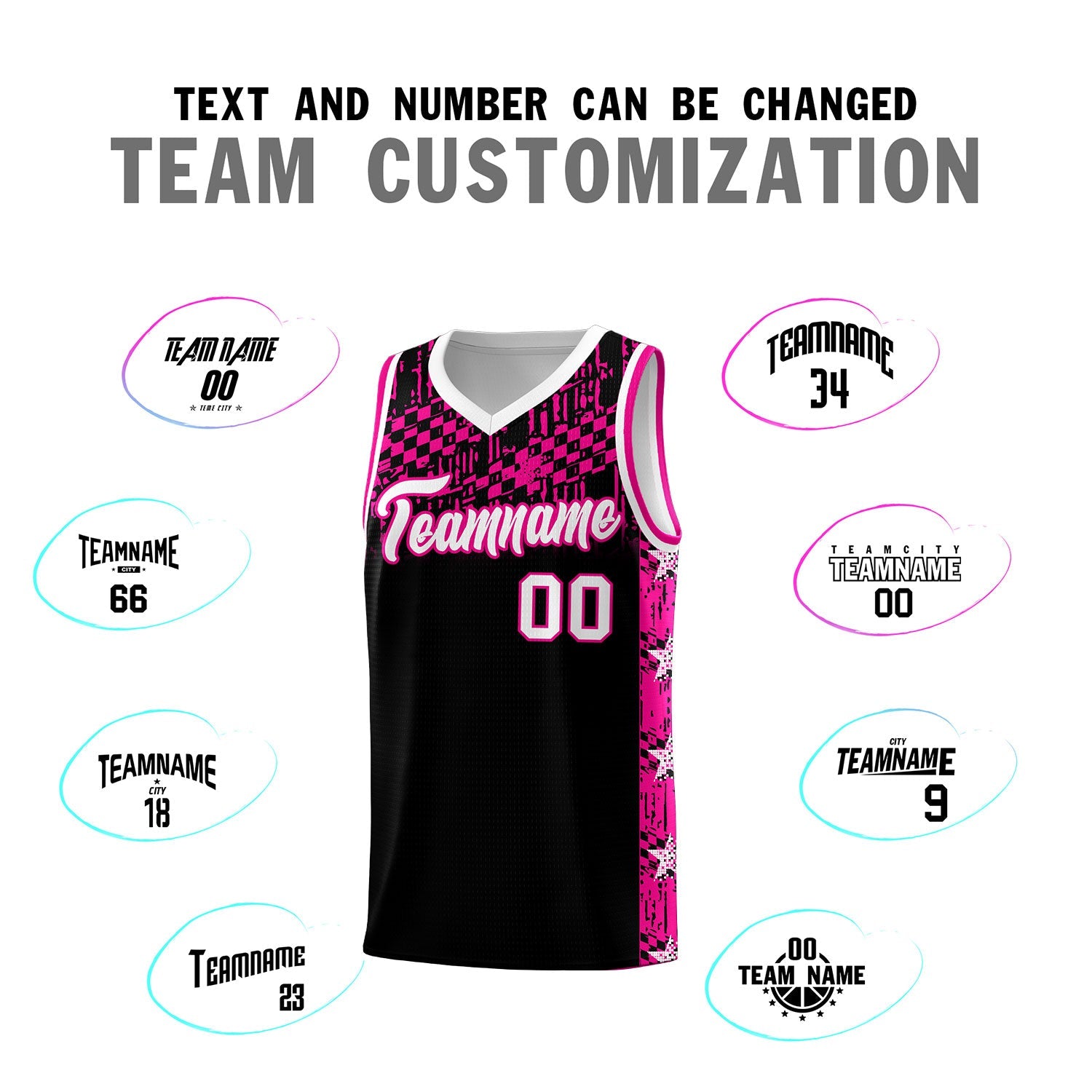 Custom Black Mosaic Stars Pattern Sports Uniform Basketball Jersey
