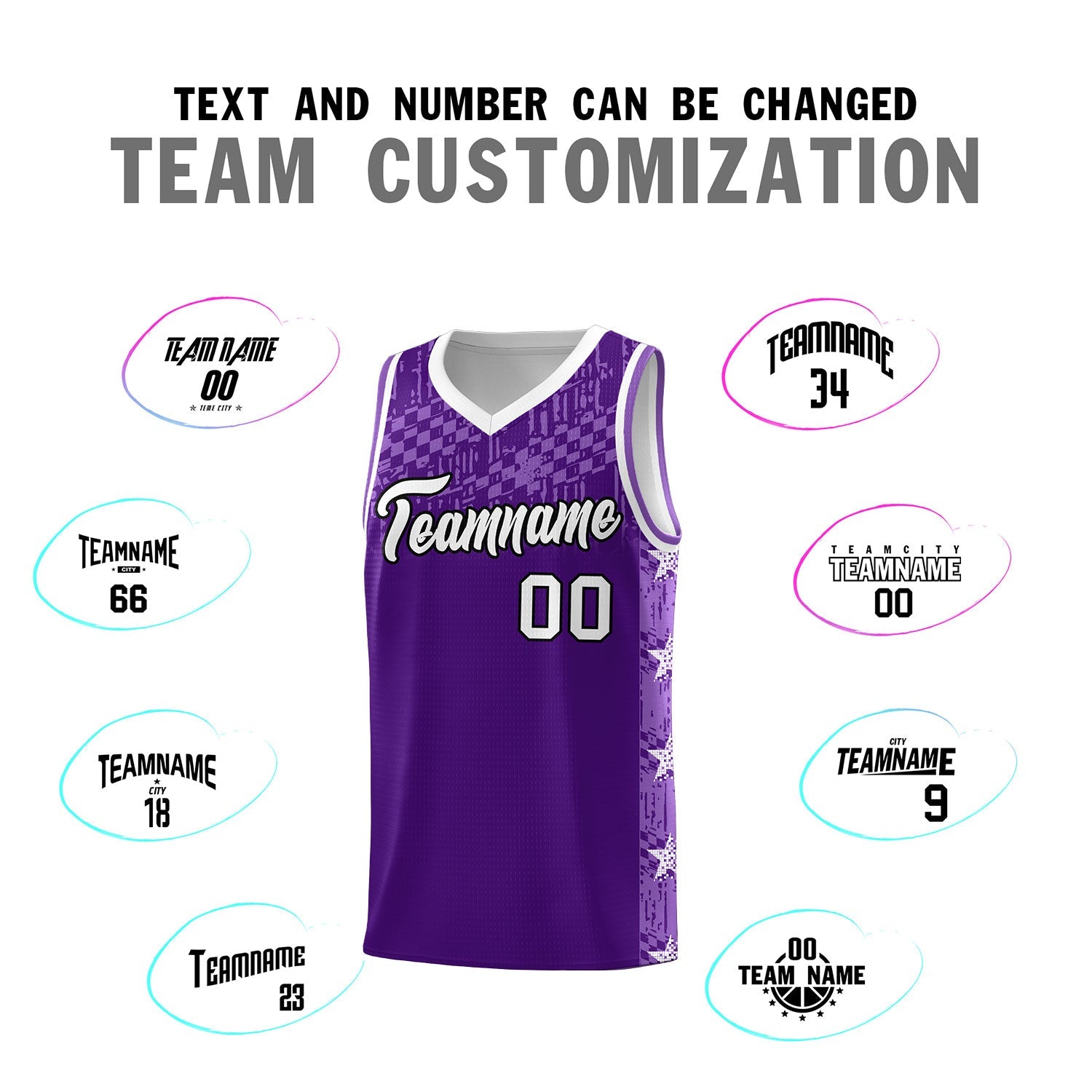 Custom Purple Mosaic Stars Pattern Sports Uniform Basketball Jersey