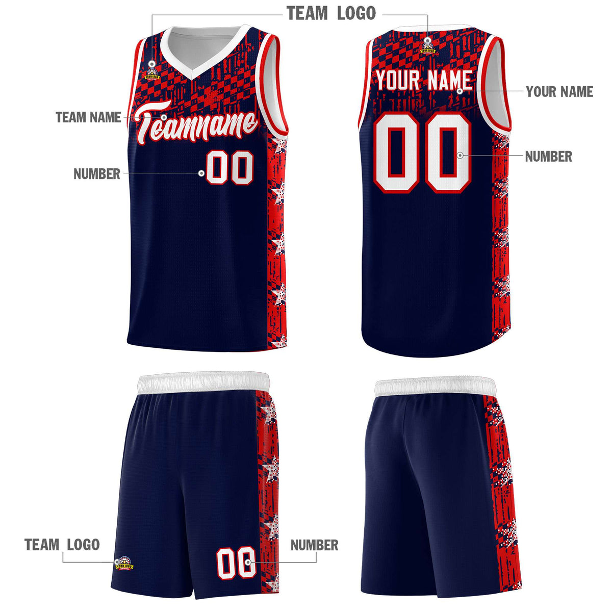 Custom Navy Mosaic Stars Pattern Sports Uniform Basketball Jersey