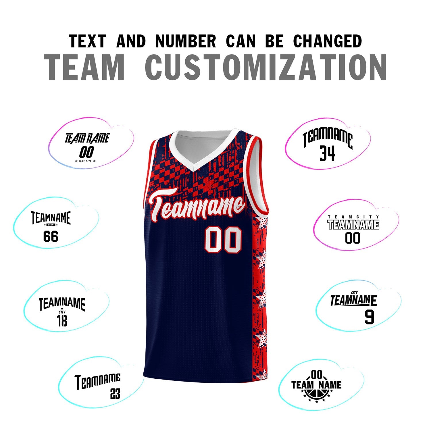 Custom Navy Mosaic Stars Pattern Sports Uniform Basketball Jersey