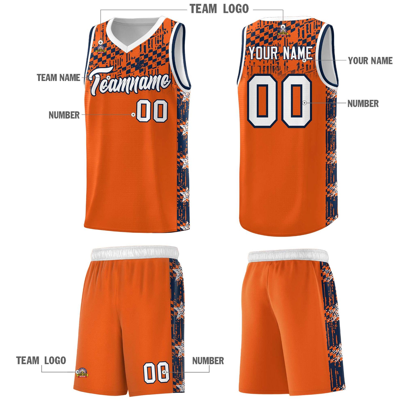 Custom Orange Mosaic Stars Pattern Sports Uniform Basketball Jersey