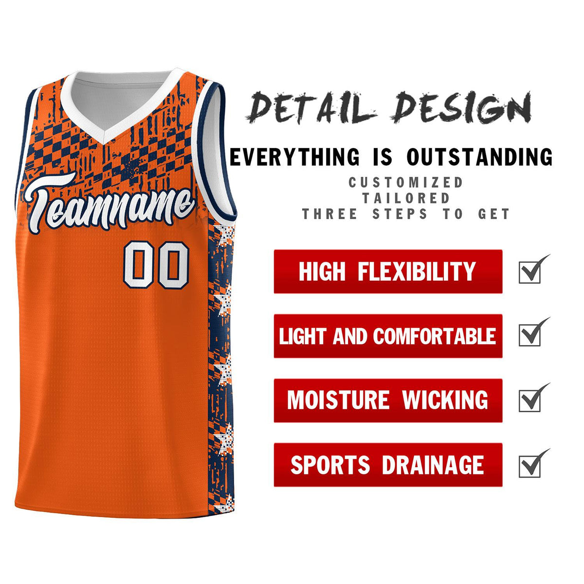 Custom Orange Mosaic Stars Pattern Sports Uniform Basketball Jersey