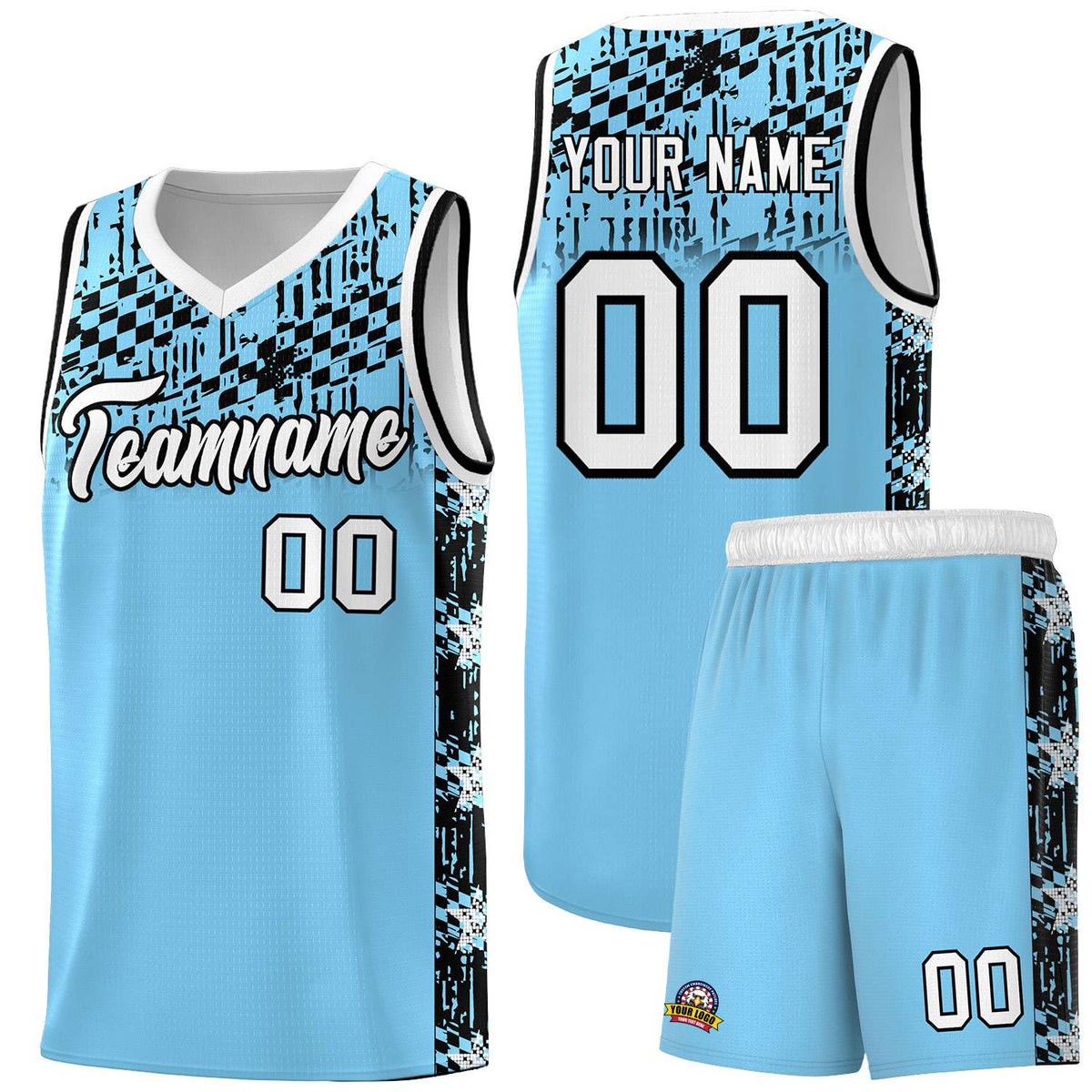 Custom Light Blue Mosaic Stars Pattern Sports Uniform Basketball Jersey