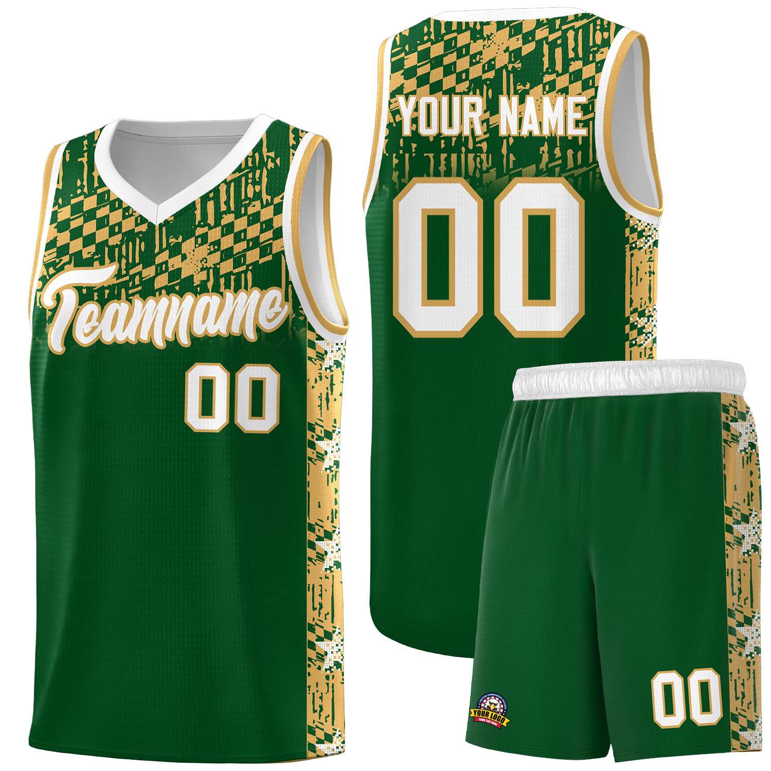 Custom Green Mosaic Stars Pattern Sports Uniform Basketball Jersey