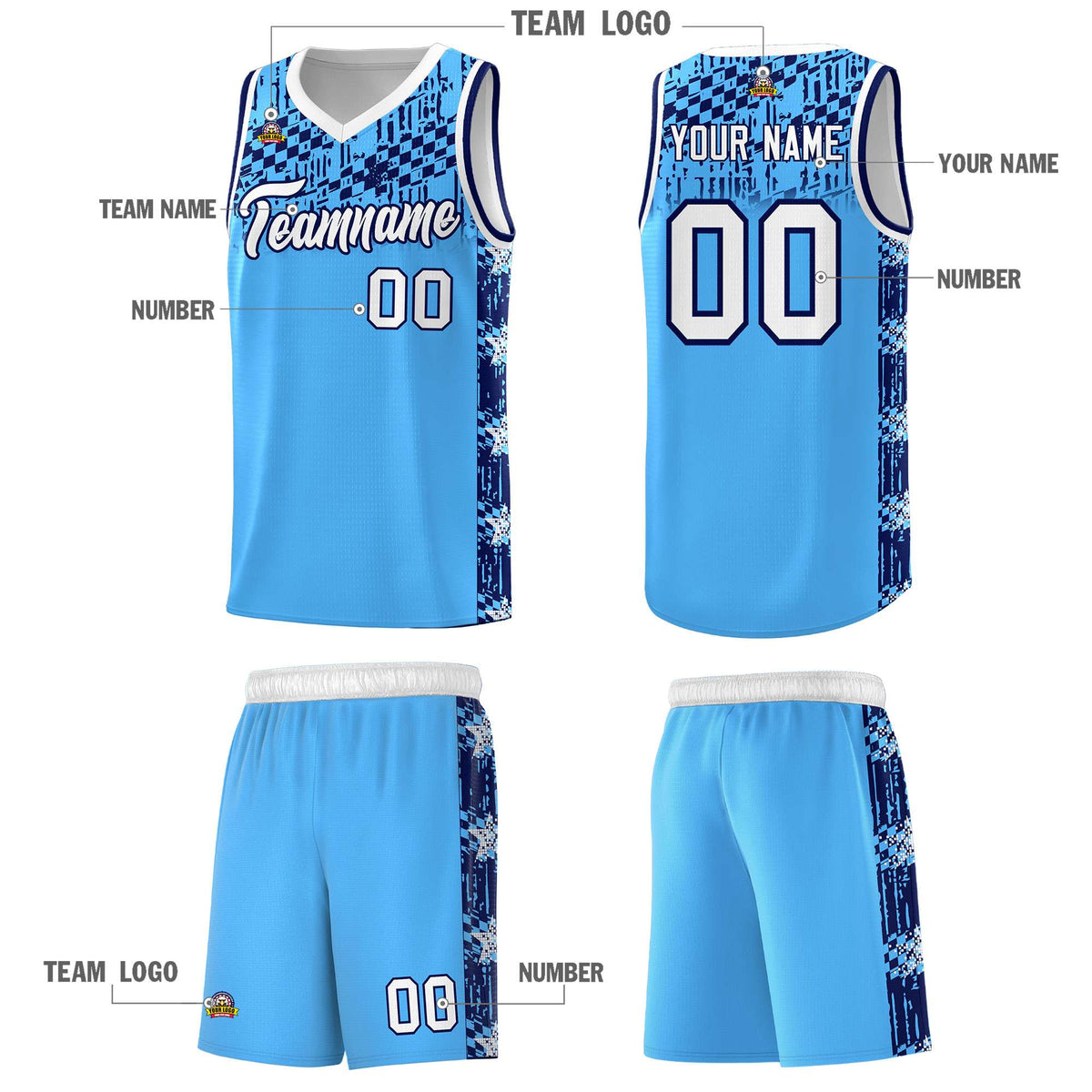 Custom Powder Blue Mosaic Stars Pattern Sports Uniform Basketball Jersey