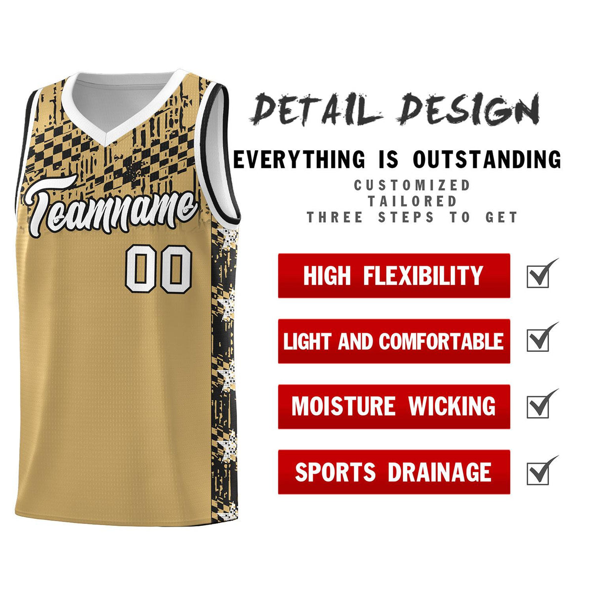 Custom Old Gold Mosaic Stars Pattern Sports Uniform Basketball Jersey