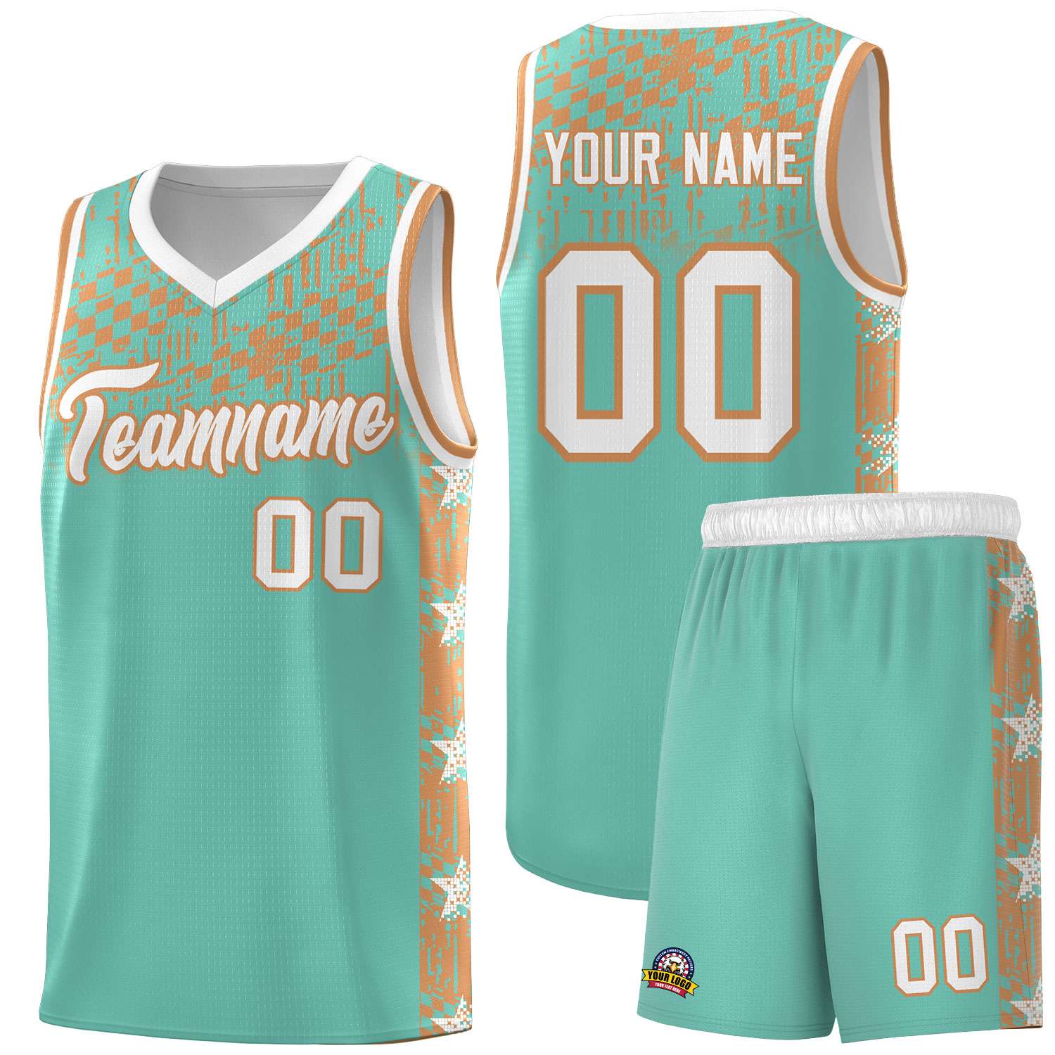 Custom Bright Green Mosaic Stars Pattern Sports Uniform Basketball Jersey