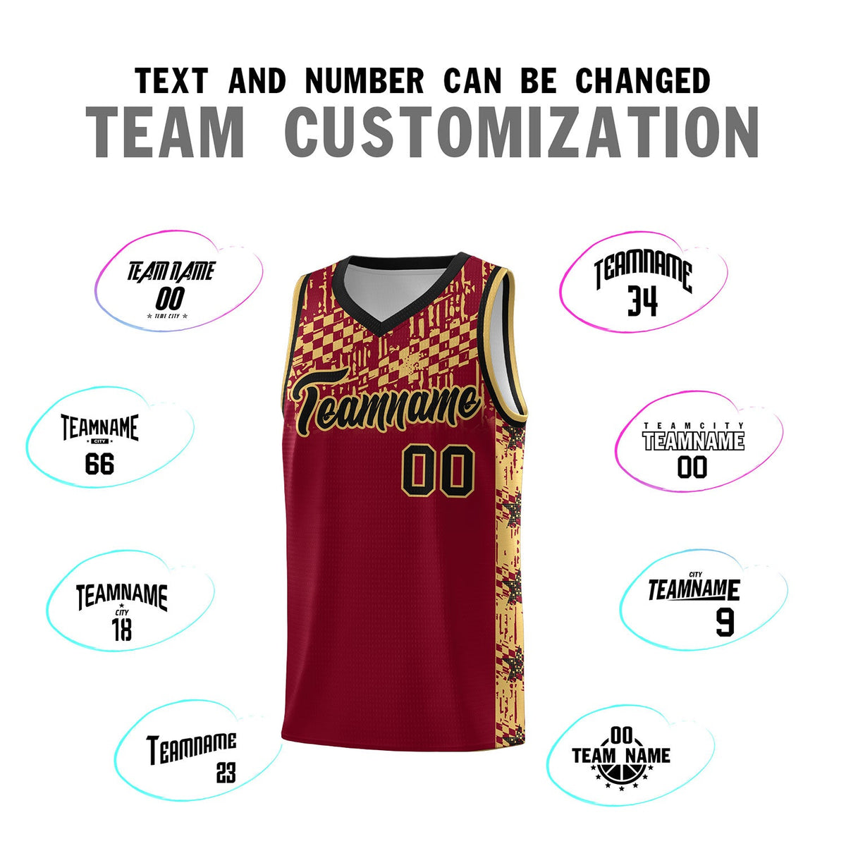 Custom Crimson Mosaic Stars Pattern Sports Uniform Basketball Jersey
