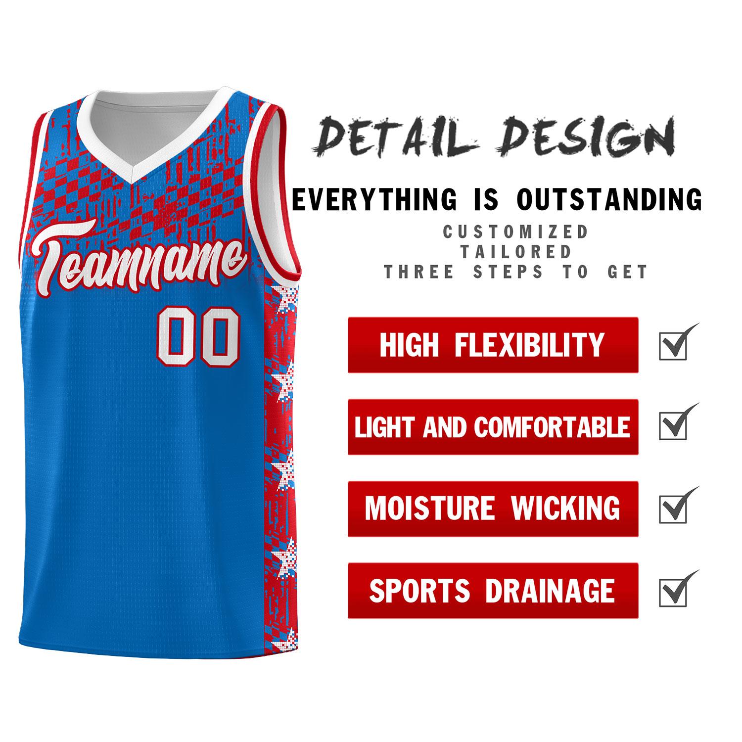 Custom Royal Mosaic Stars Pattern Sports Uniform Basketball Jersey