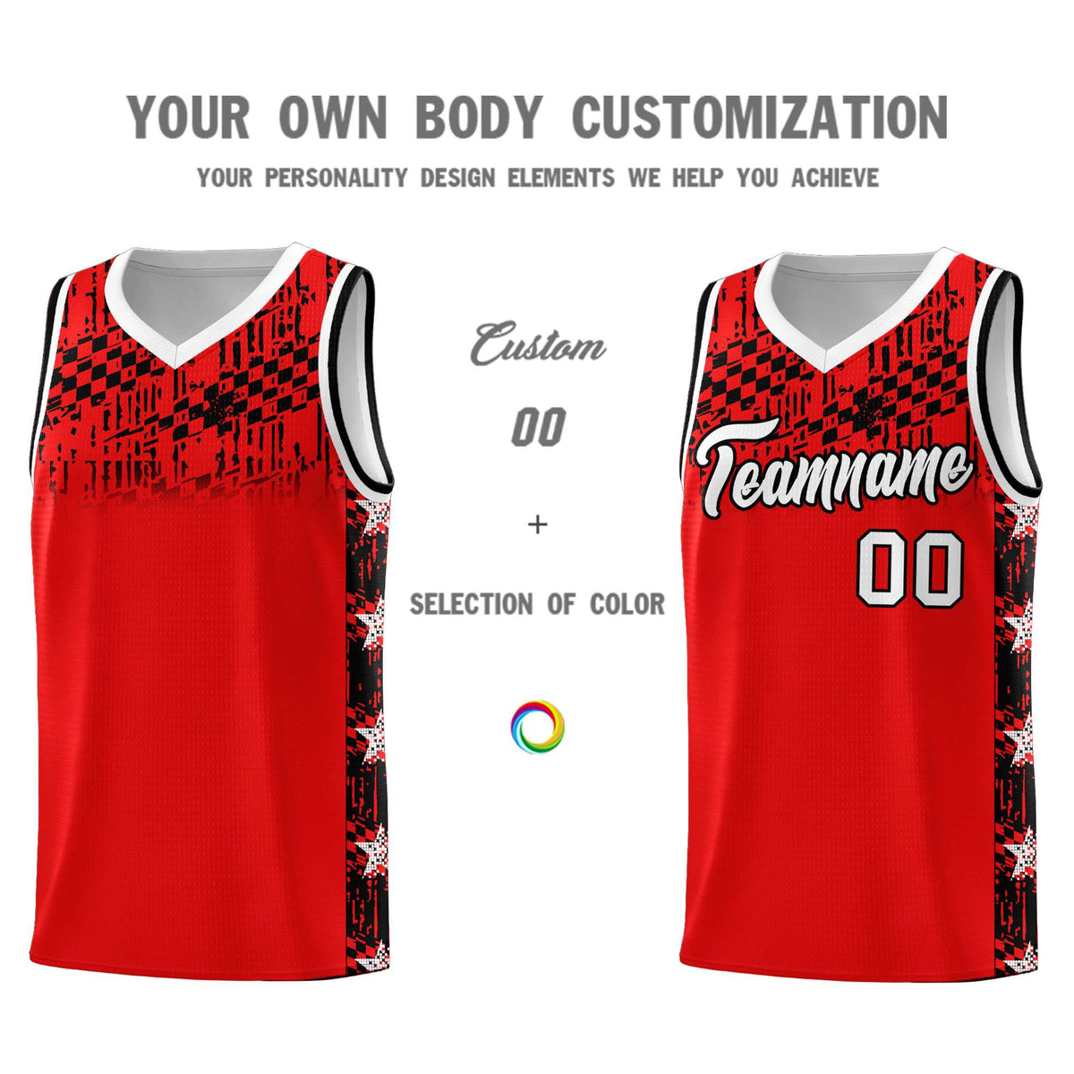 Custom Red Mosaic Stars Pattern Sports Uniform Basketball Jersey