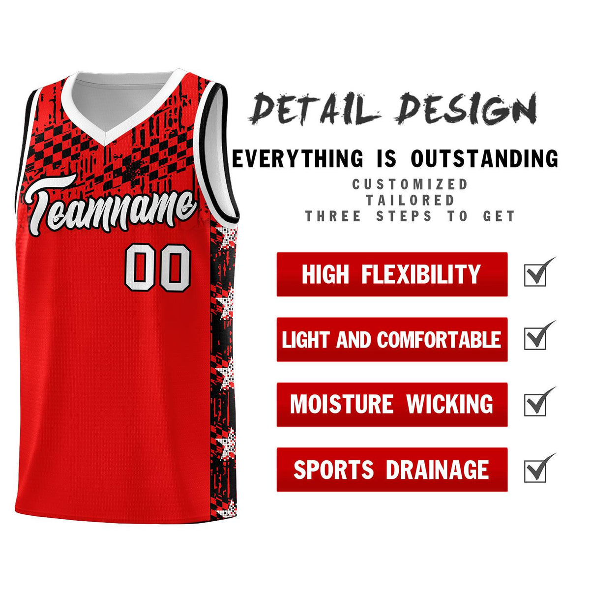 Custom Red Mosaic Stars Pattern Sports Uniform Basketball Jersey