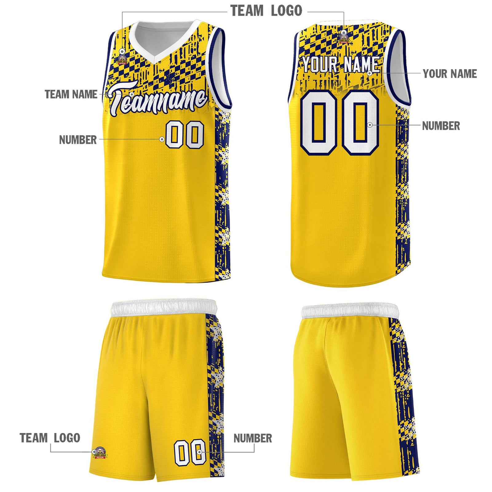 Custom Gold Mosaic Stars Pattern Sports Uniform Basketball Jersey