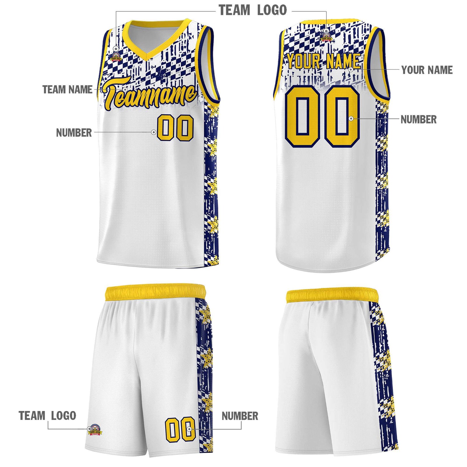 Custom White Mosaic Stars Pattern Sports Uniform Basketball Jersey